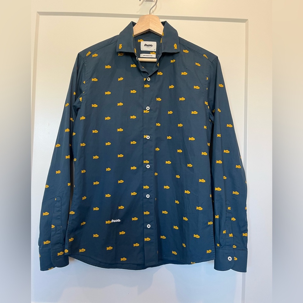 Brava Fabrics Submarine Print Button Up Shirt Mens Long Sleeve Novelty print S